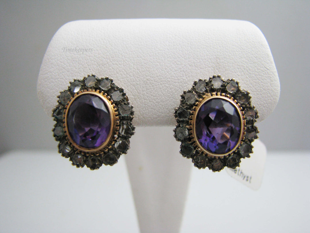 b583 Gorgeous 18kt Yellow Gold Amethyst and Diamond Earrings