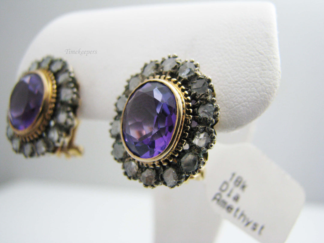 b583 Gorgeous 18kt Yellow Gold Amethyst and Diamond Earrings