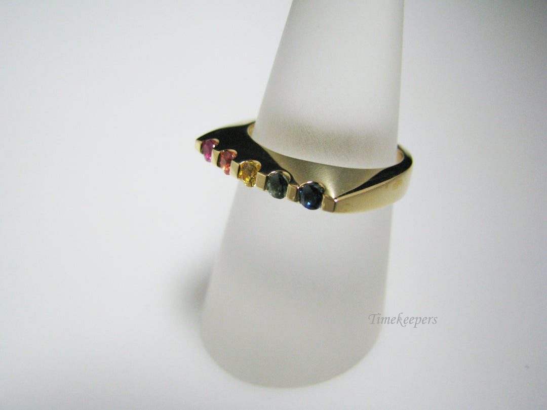 c966 Unique Channel Set Rainbow Sapphires Ring in 18k Yellow Gold