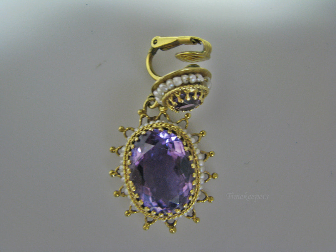 H070 Stunning Amethyst Earrings with Sea Pearls in 14k Yellow Gold