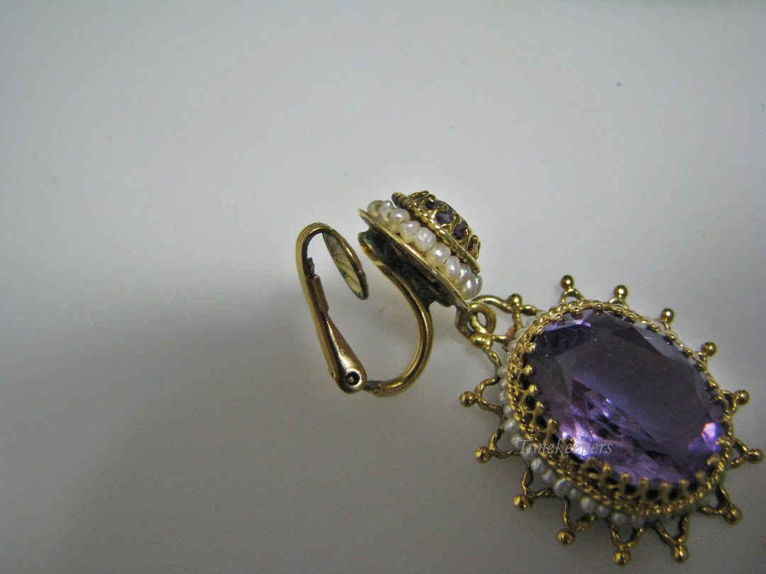 H070 Stunning Amethyst Earrings with Sea Pearls in 14k Yellow Gold