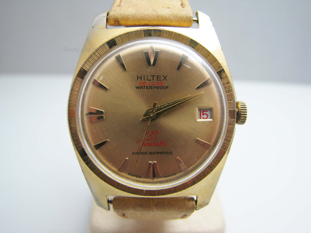 f048 Vintage Hiltex De Luxe Waterproof 23J Swiss Mechanical Men's Wrist Watch