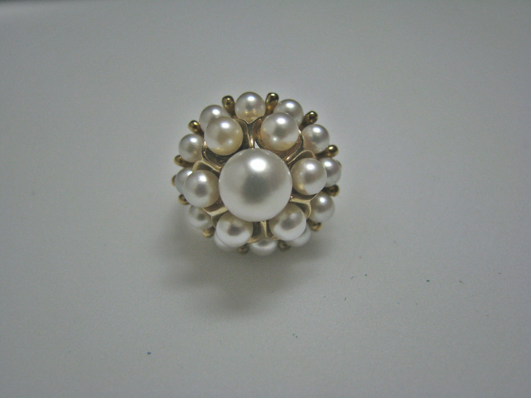 H077 Stunning Cocktail (19) Pearl Ring in 14k Yellow Gold