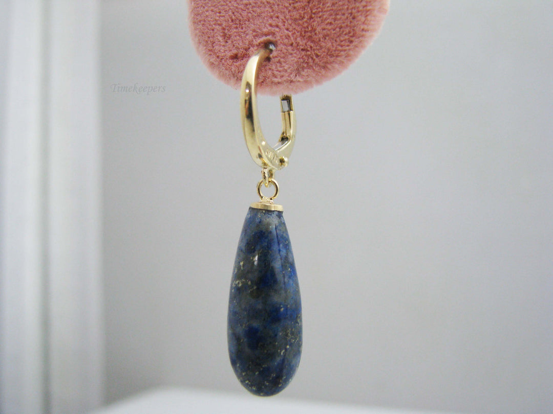 b640 Beautiful 14kt Yellow Gold Blue Lapis Lazuli Smooth Briolette Dangle Earrings