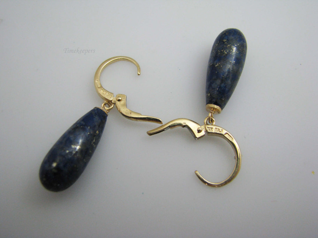 b640 Beautiful 14kt Yellow Gold Blue Lapis Lazuli Smooth Briolette Dangle Earrings