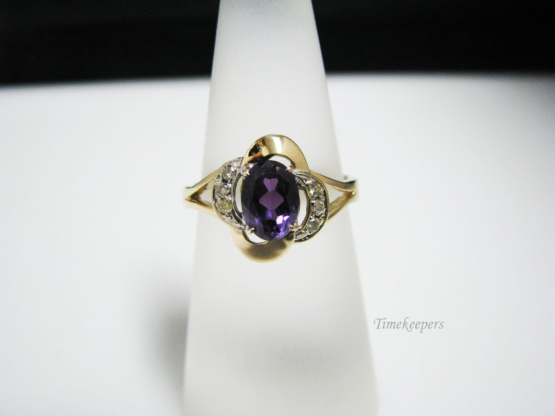 c978 Lovely Oval Purple Stone Ring With Diamonds in 14k Yellow Gold