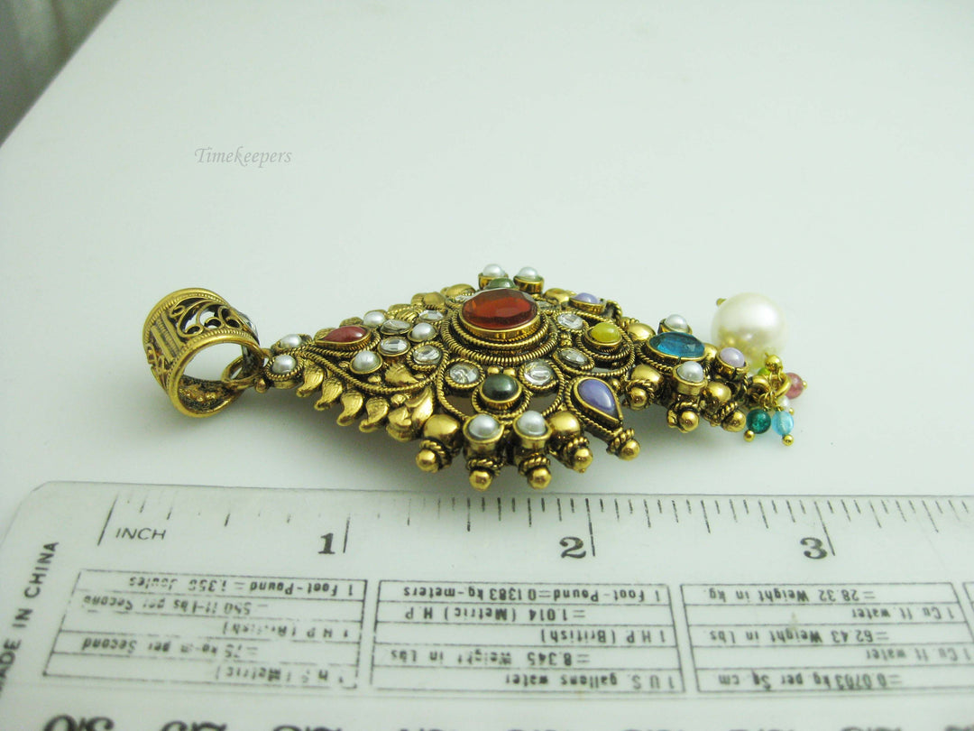 b676 Pretty Gold Plated Multiple Colorful Gemstone Pendant