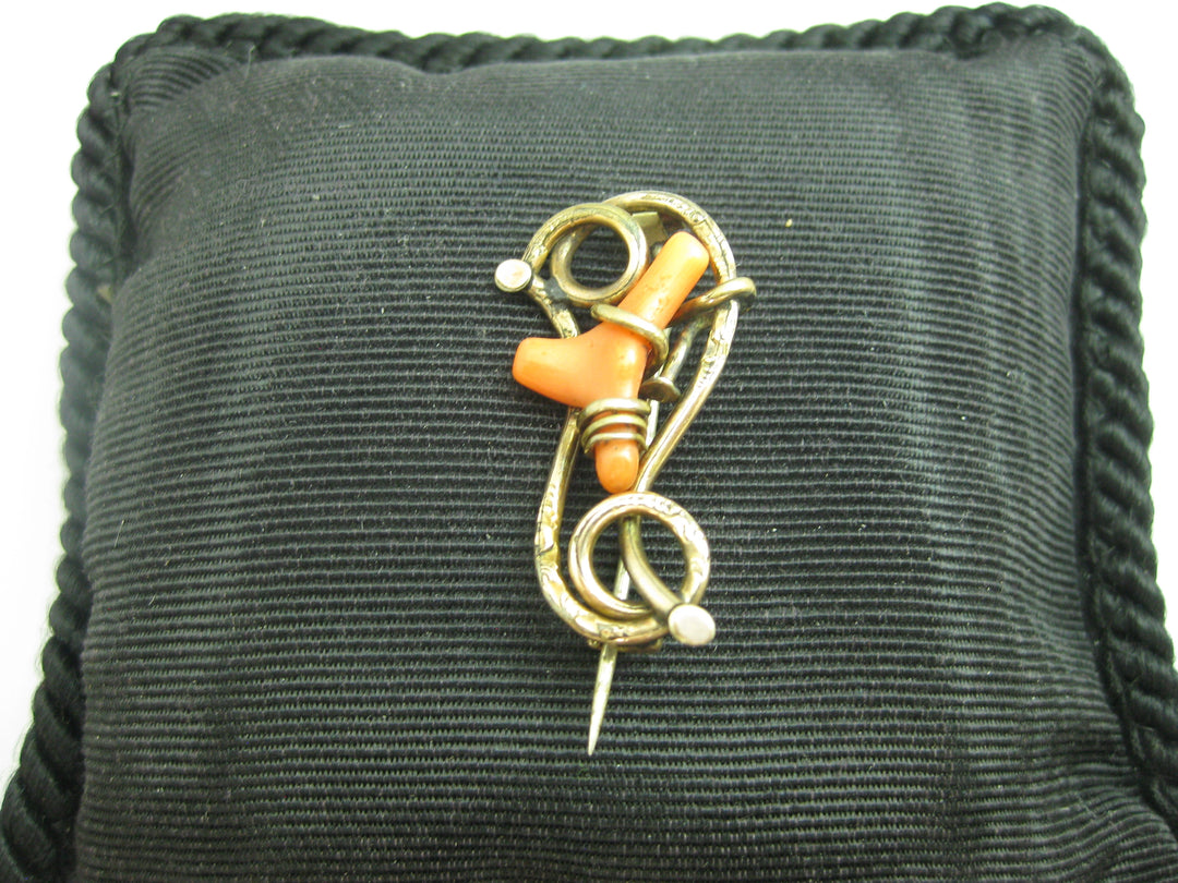 b668 Vintage Gold Filled and Coral Lapel Pin