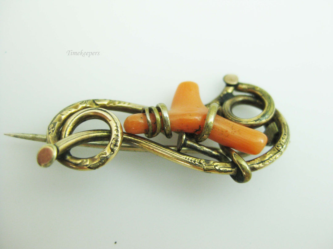 b668 Vintage Gold Filled and Coral Lapel Pin