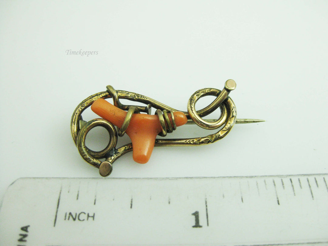 b668 Vintage Gold Filled and Coral Lapel Pin