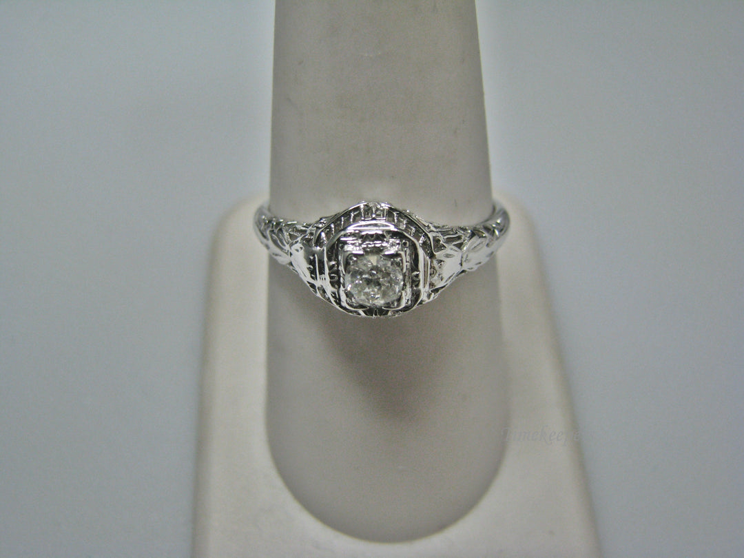 H129 Stunning Diamond Ring in 14k White Gold from 1930's Size 8