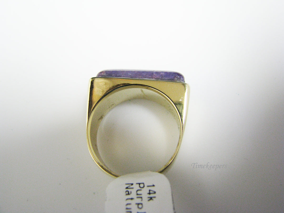 j021 Great Men's Large Polished Purple Agate Ring in 14k Yellow Gold