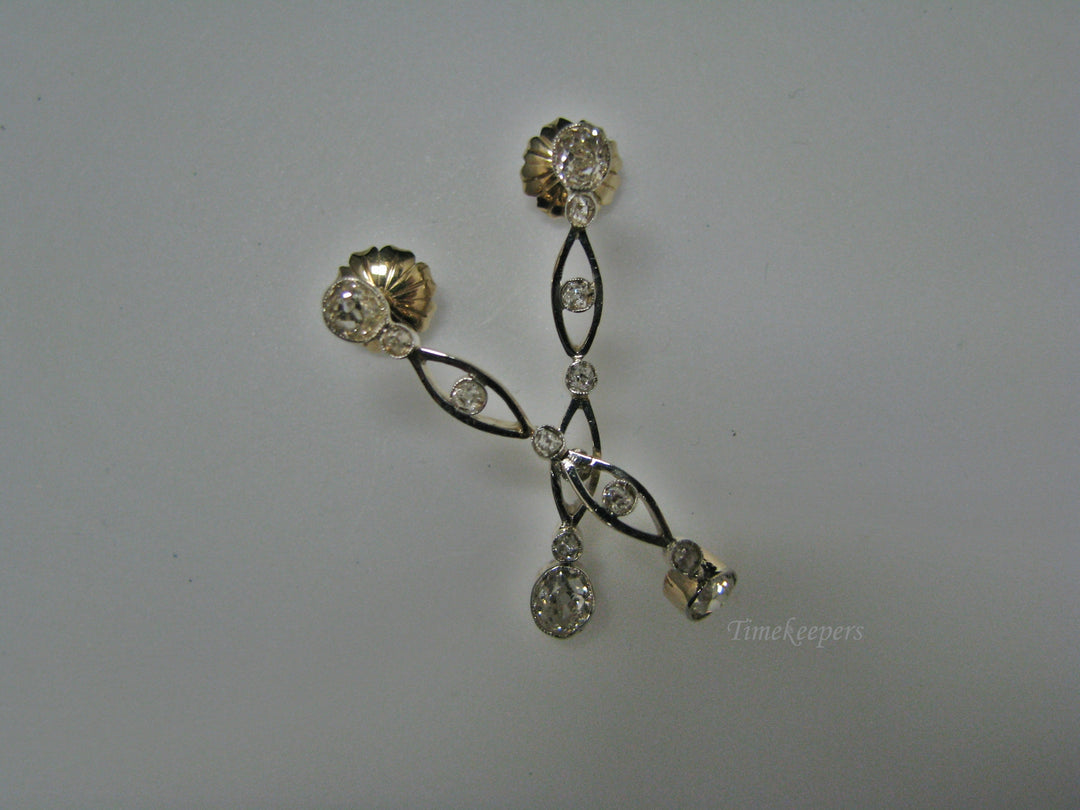 H136 Fabulous Rose Cut Diamond Drop Pierced Earrings in 14k Yellow Gold