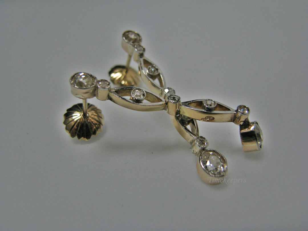 H136 Fabulous Rose Cut Diamond Drop Pierced Earrings in 14k Yellow Gold