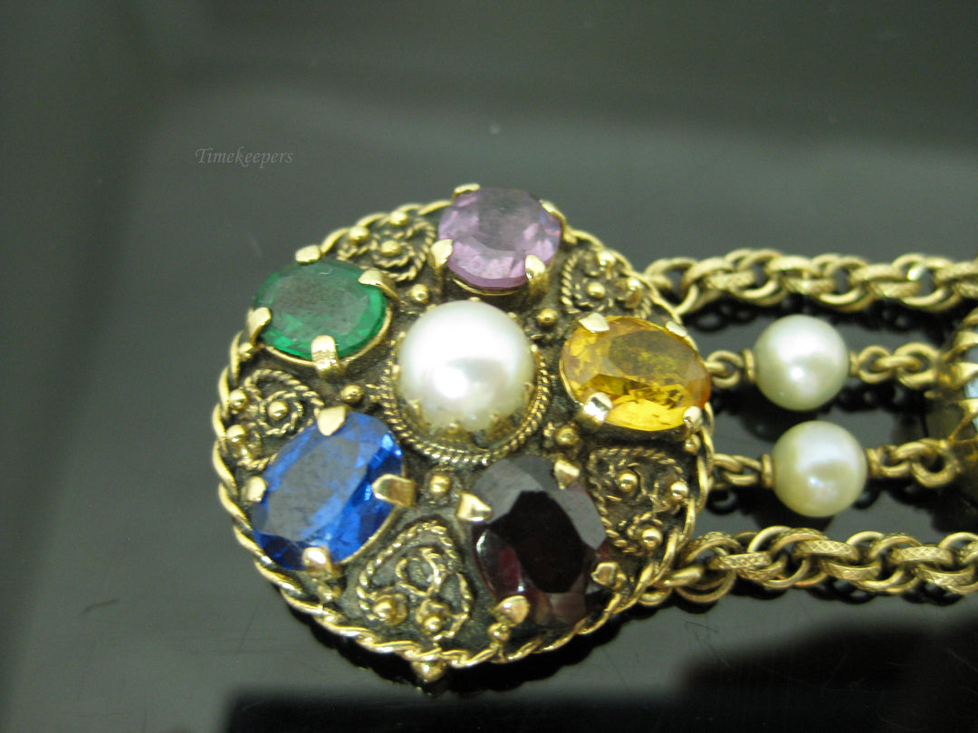 b752 Beautiful Vintage 7.25" 14kt Yellow Gold Multiple Gemstone Bracelet