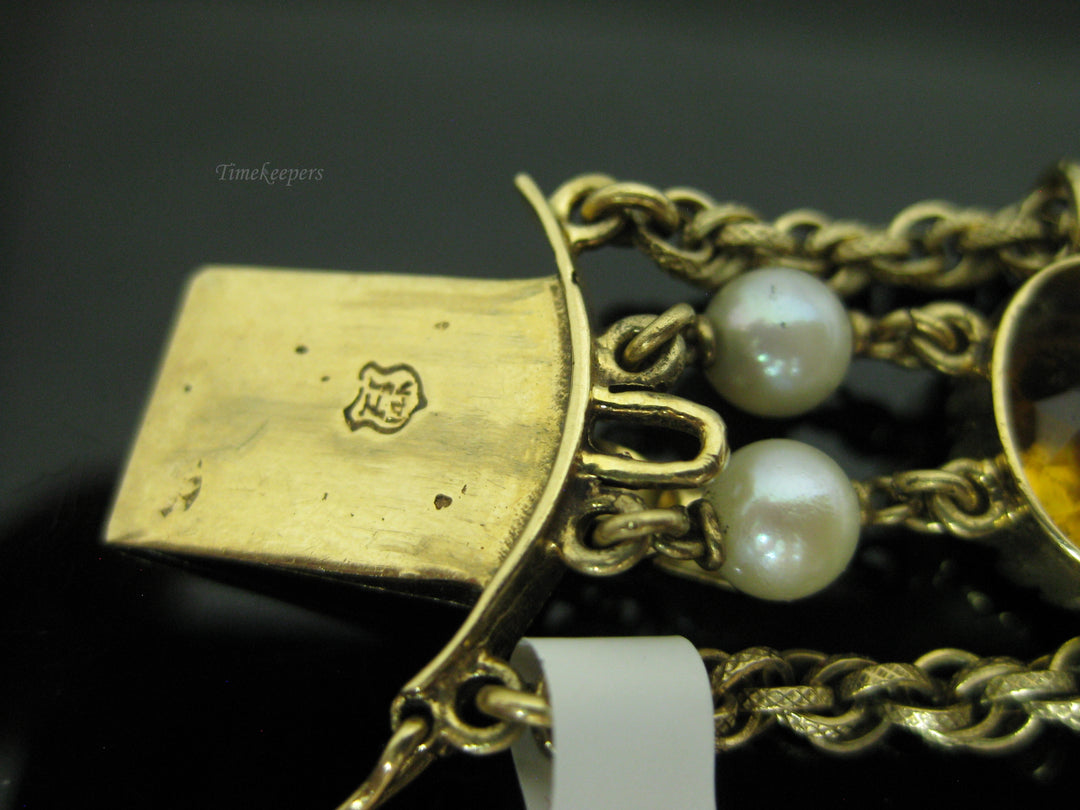 b752 Beautiful Vintage 7.25" 14kt Yellow Gold Multiple Gemstone Bracelet