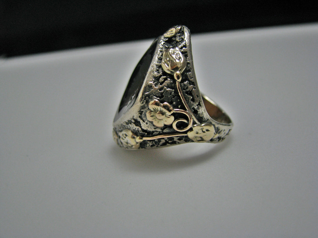 H168 Fabulous Warrior Sterling Silver and Gold Ring in Size 7