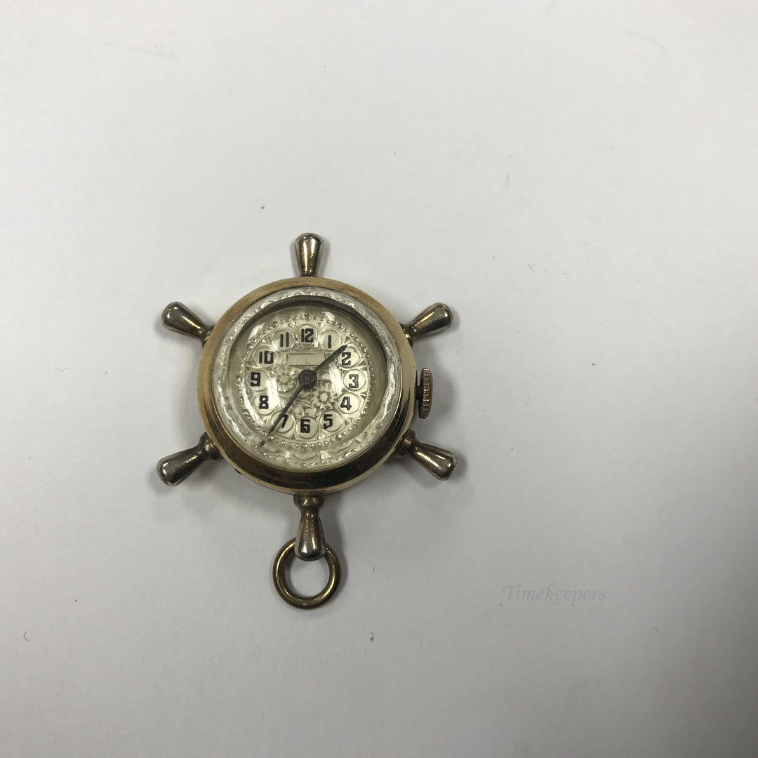 a621 Vintage Original Gold Tone Miniature Wheel Pocket Mechanical Watch Pendant