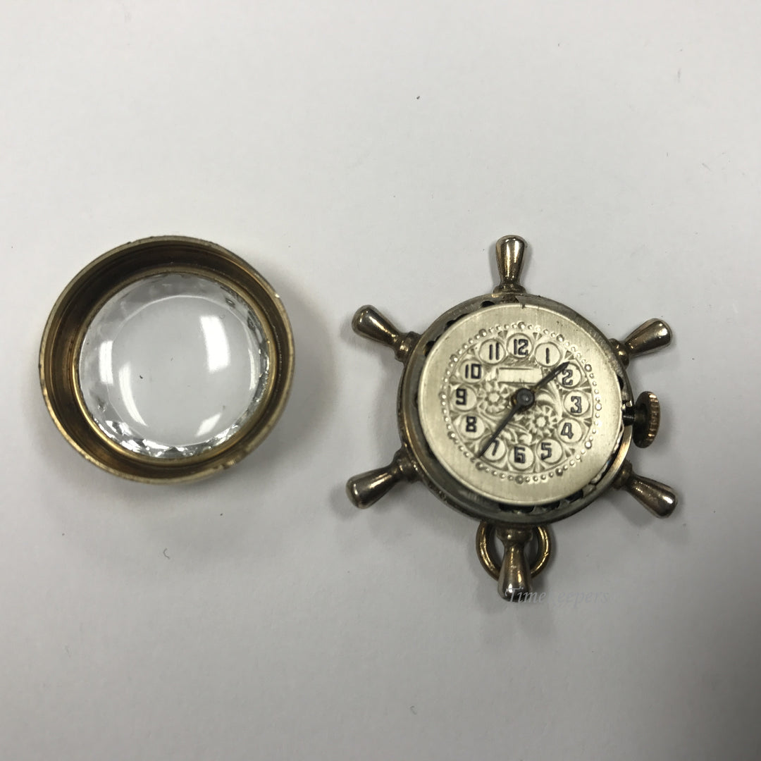 a621 Vintage Original Gold Tone Miniature Wheel Pocket Mechanical Watch Pendant