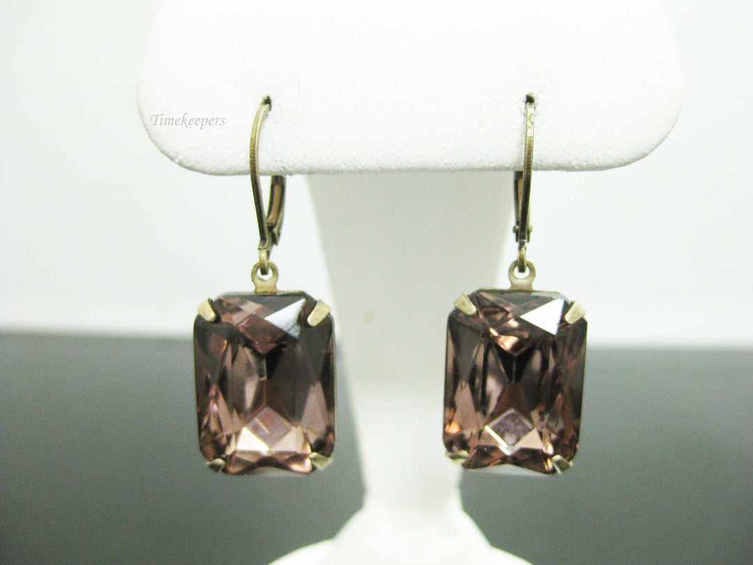 g244 Classic Brass Drop Earrings with a Purple Synthetic Stone