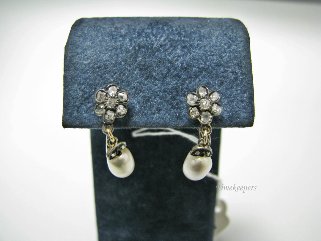 H181 Unique Flower Shaped Clip On Earrings with Pearls in 10k Yellow Gold