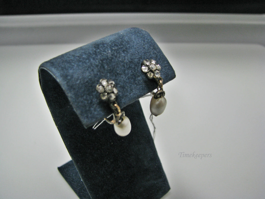H181 Unique Flower Shaped Clip On Earrings with Pearls in 10k Yellow Gold