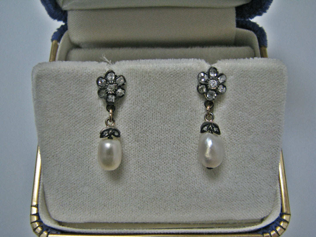 H181 Unique Flower Shaped Clip On Earrings with Pearls in 10k Yellow Gold