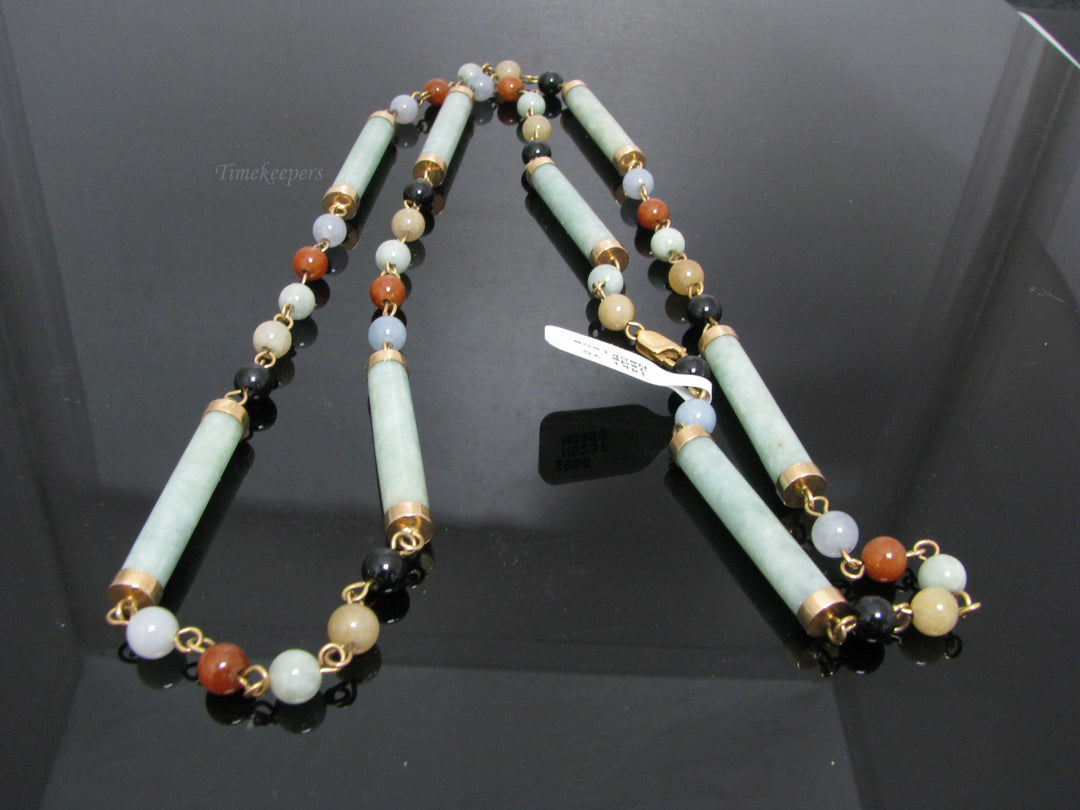 b807 Stunning 30" 14kt Yellow Gold Multi-Colored Jade Necklace