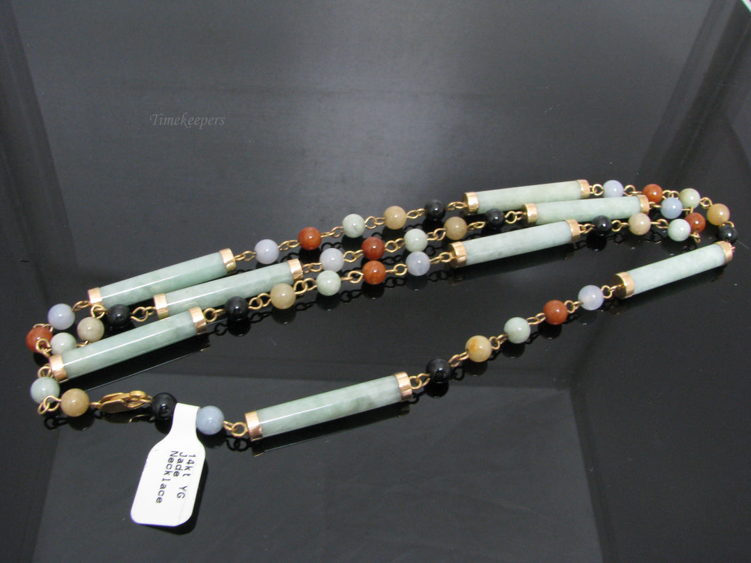 b807 Stunning 30" 14kt Yellow Gold Multi-Colored Jade Necklace