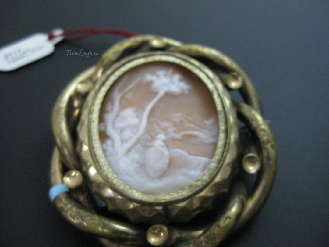 g282 Unique Vintage Woven Hair Mourning Cameo Gold Filled Brooch Locket