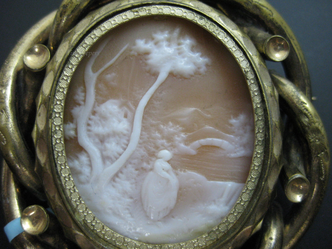 g282 Unique Vintage Woven Hair Mourning Cameo Gold Filled Brooch Locket