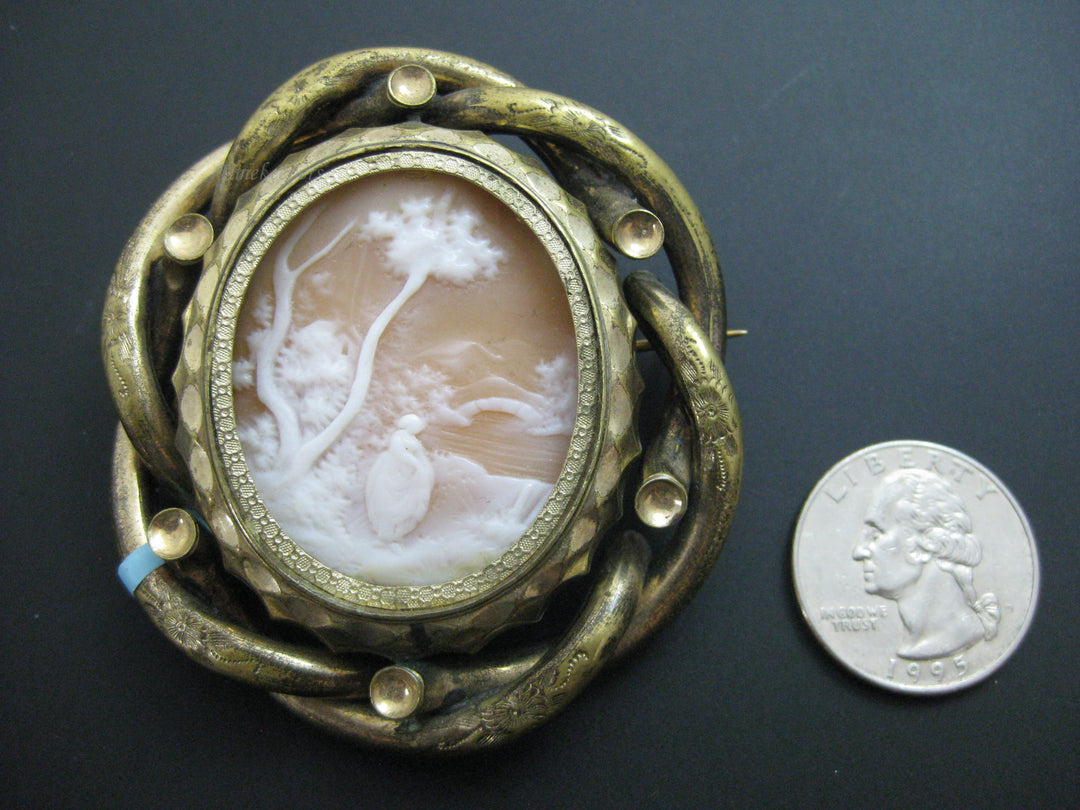 g282 Unique Vintage Woven Hair Mourning Cameo Gold Filled Brooch Locket