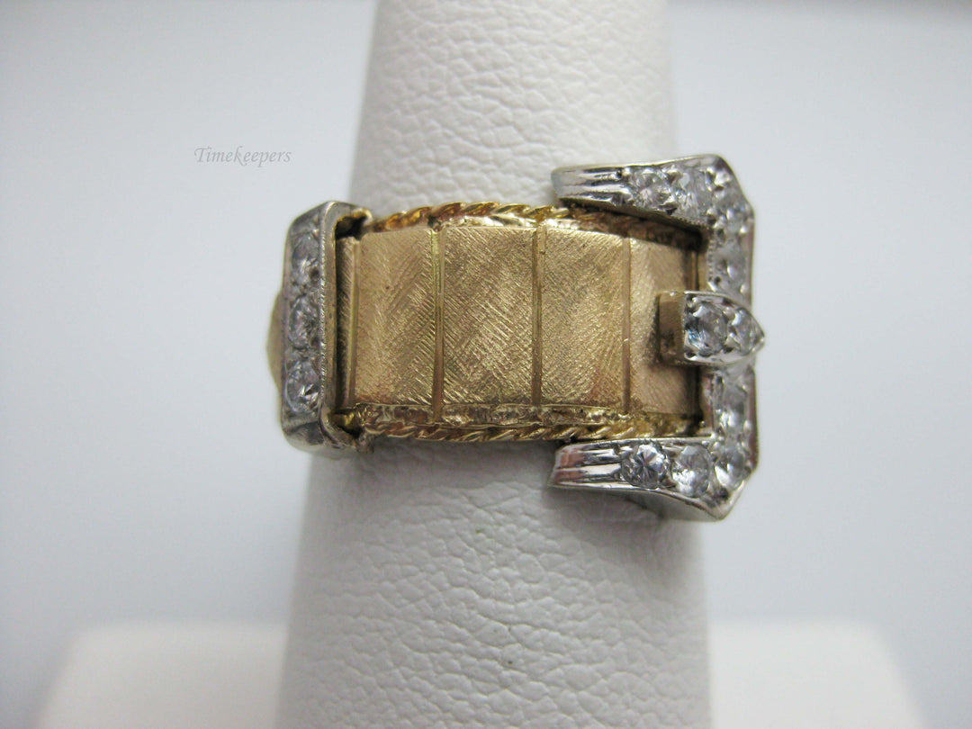 b847 Unique 14kt Yellow Gold Diamond Buckle Ring