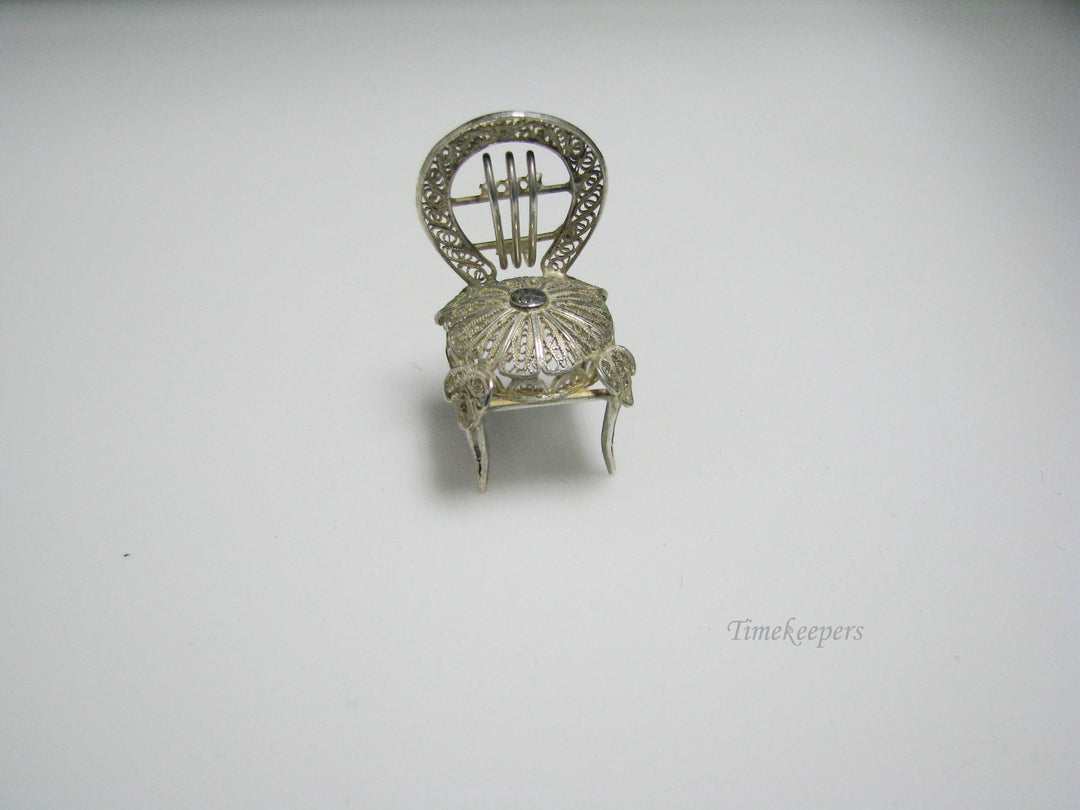 j068 Beautiful Miniature Sterling Silver Filigree Chair