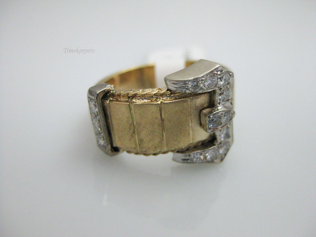 b847 Unique 14kt Yellow Gold Diamond Buckle Ring