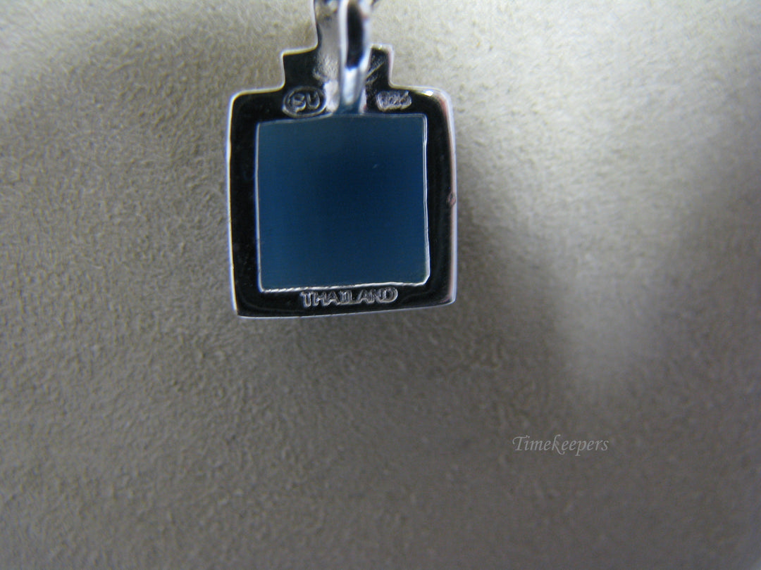 j096 Beautiful Sterling Silver Necklace with Blue Square Pendant 20" Long