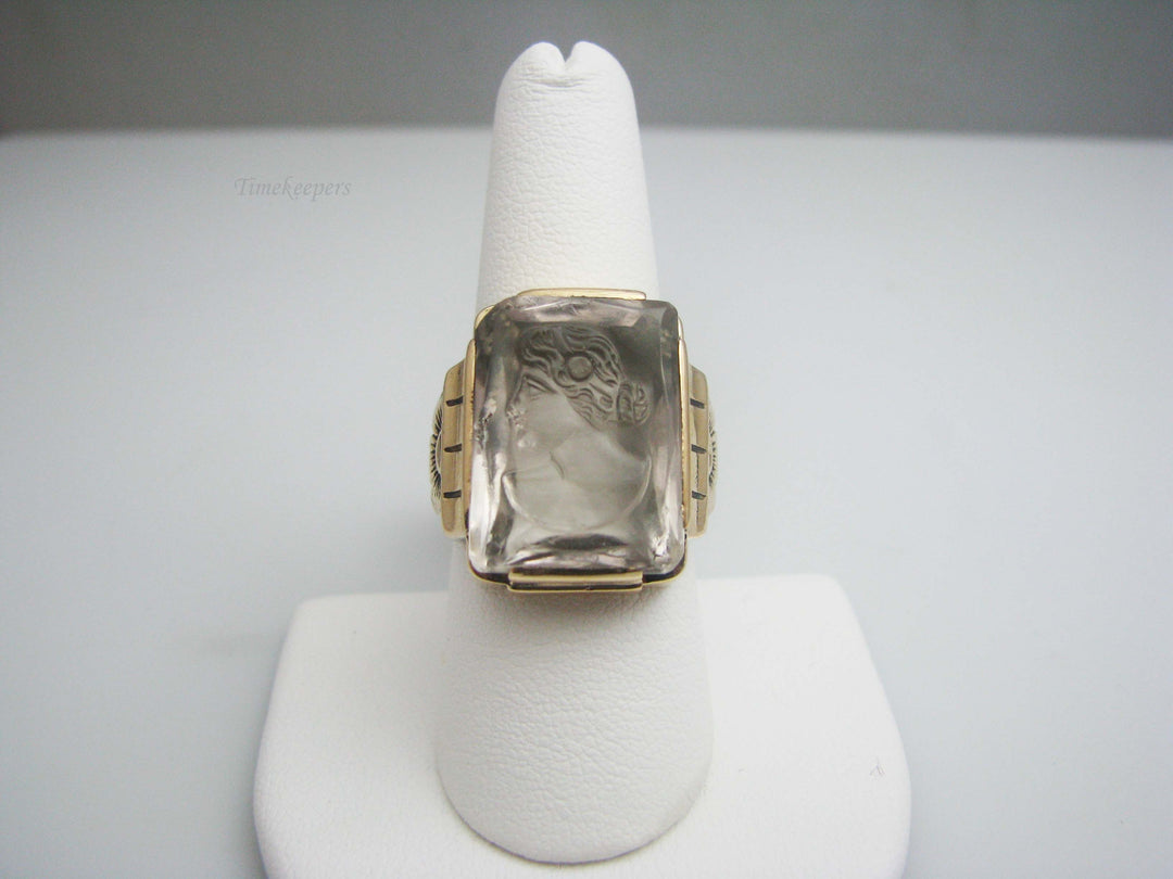 b458 Unique 10kt Yellow Gold Glass Cameo Men's Ring