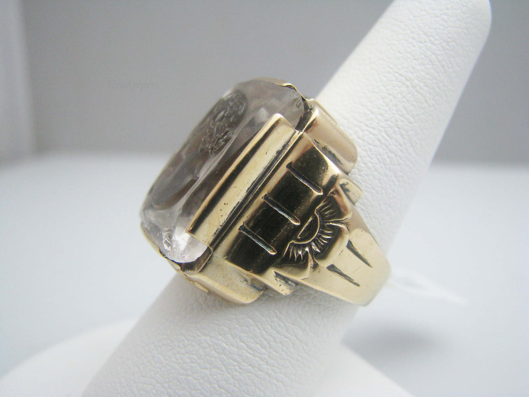 b458 Unique 10kt Yellow Gold Glass Cameo Men's Ring
