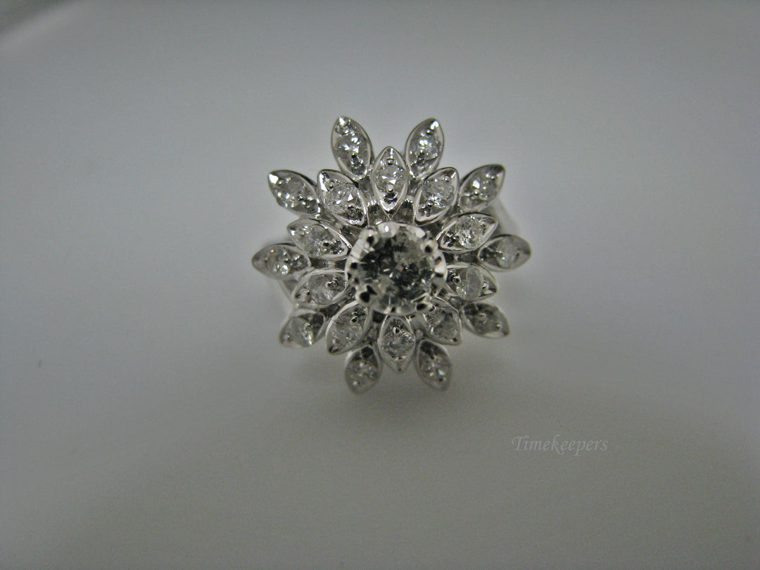 H194 Gorgeous Flower Shaped Multiple Diamond Ring in 14k White Gold
