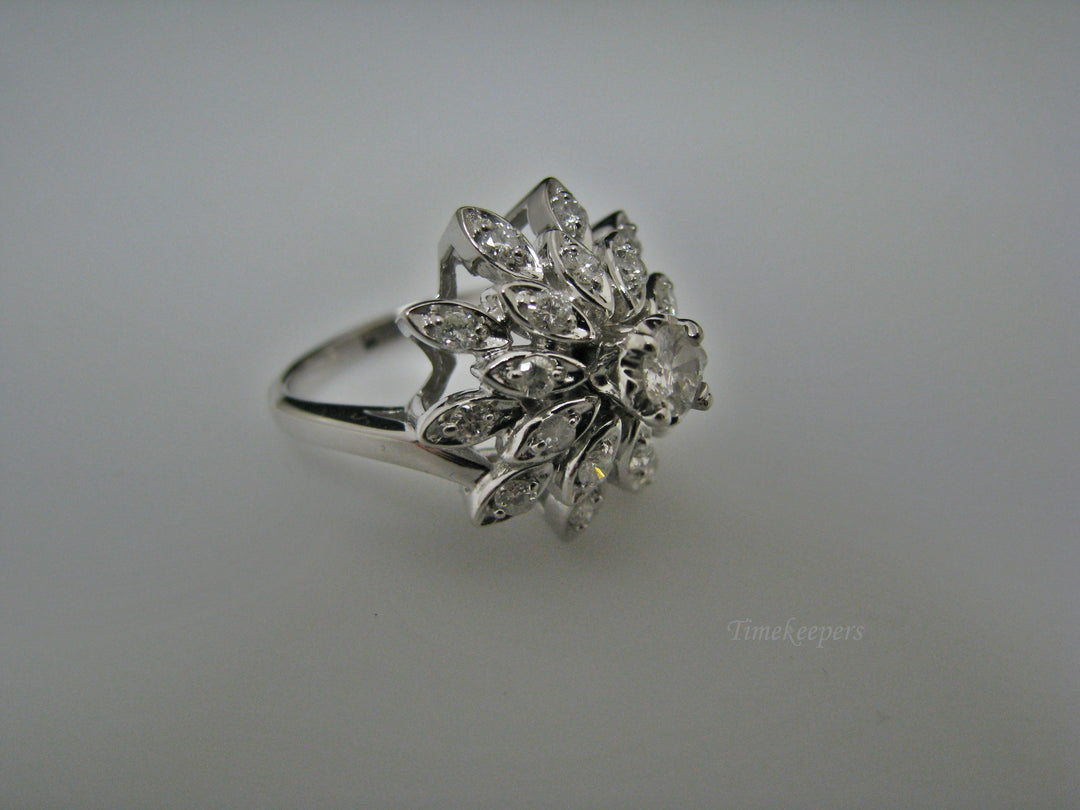H194 Gorgeous Flower Shaped Multiple Diamond Ring in 14k White Gold