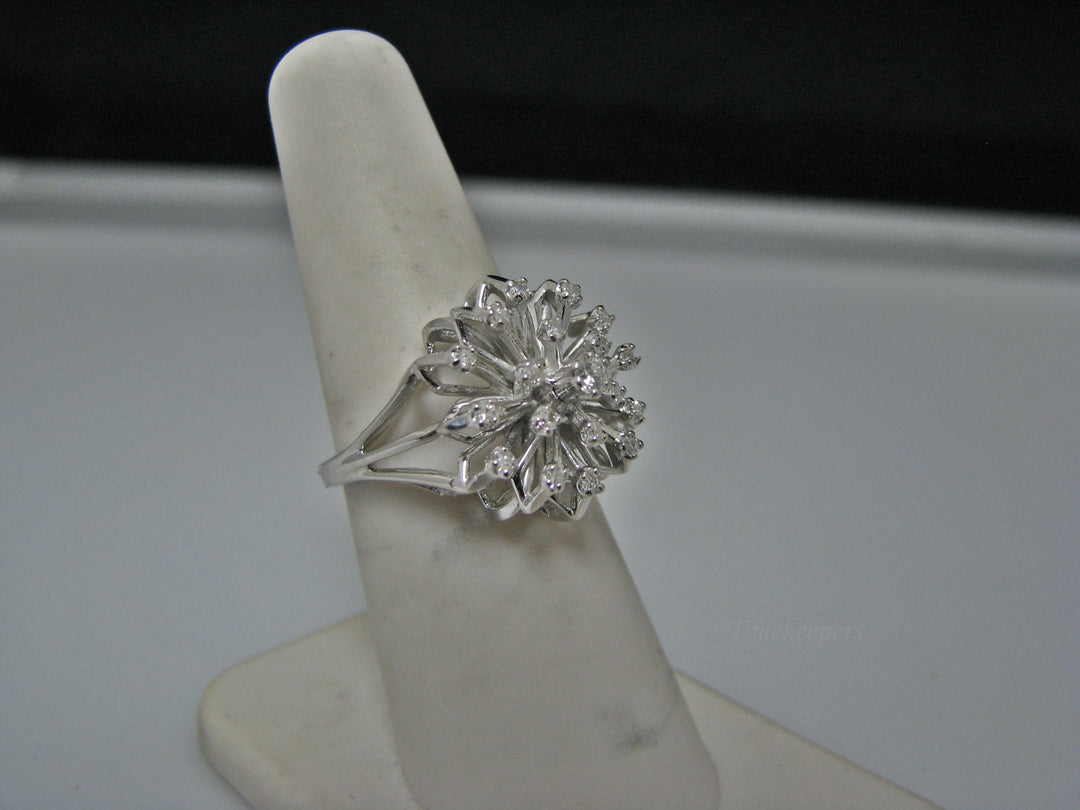 H193 Stunning Flower Shaped Multiple Diamond Ring in 14k White Gold