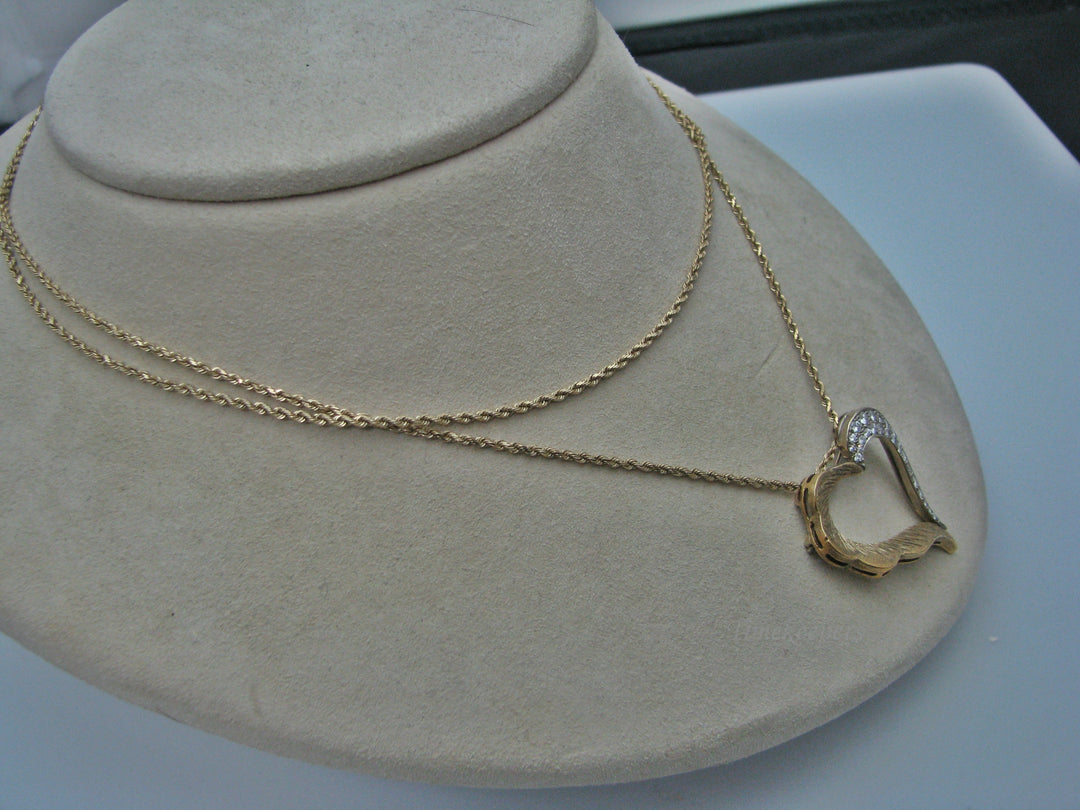 H267 Stunning Heart Shaped 18k Diamond Necklace on 26" 14k Gold Chain