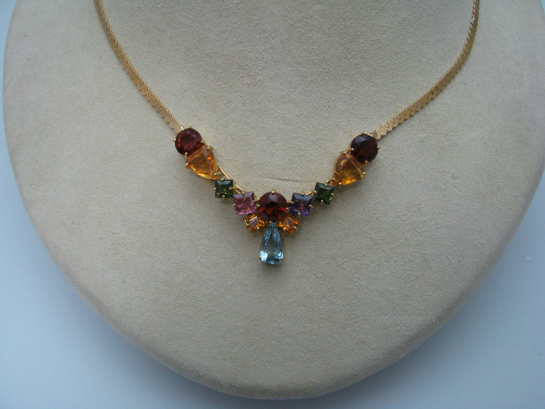 H276 Stunning Multicolor Stone Necklace in 14k Yellow Gold