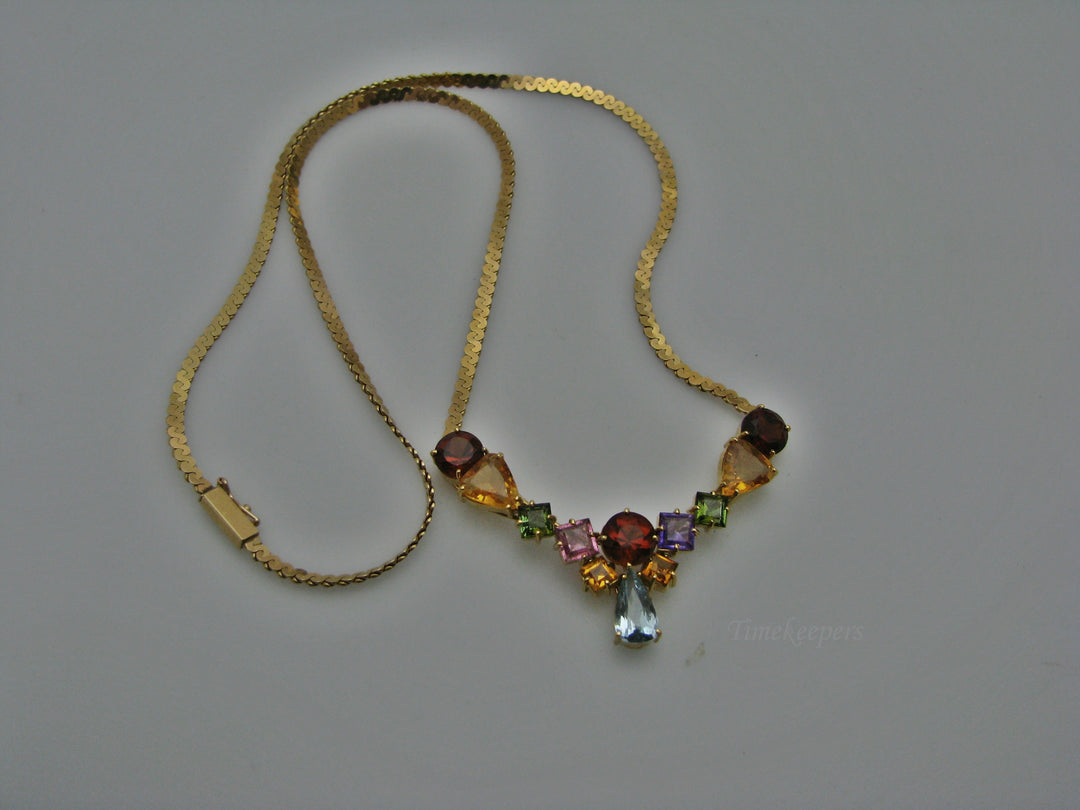 H276 Stunning Multicolor Stone Necklace in 14k Yellow Gold