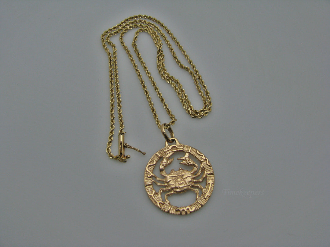 H273 Beautiful 14k Rose Gold Cancer Sign Zodiac Pendant on 20" Yellow Gold Chain