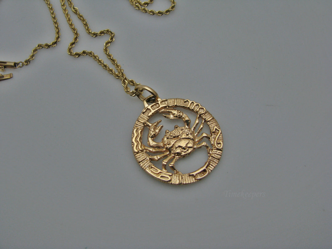 H273 Beautiful 14k Rose Gold Cancer Sign Zodiac Pendant on 20" Yellow Gold Chain