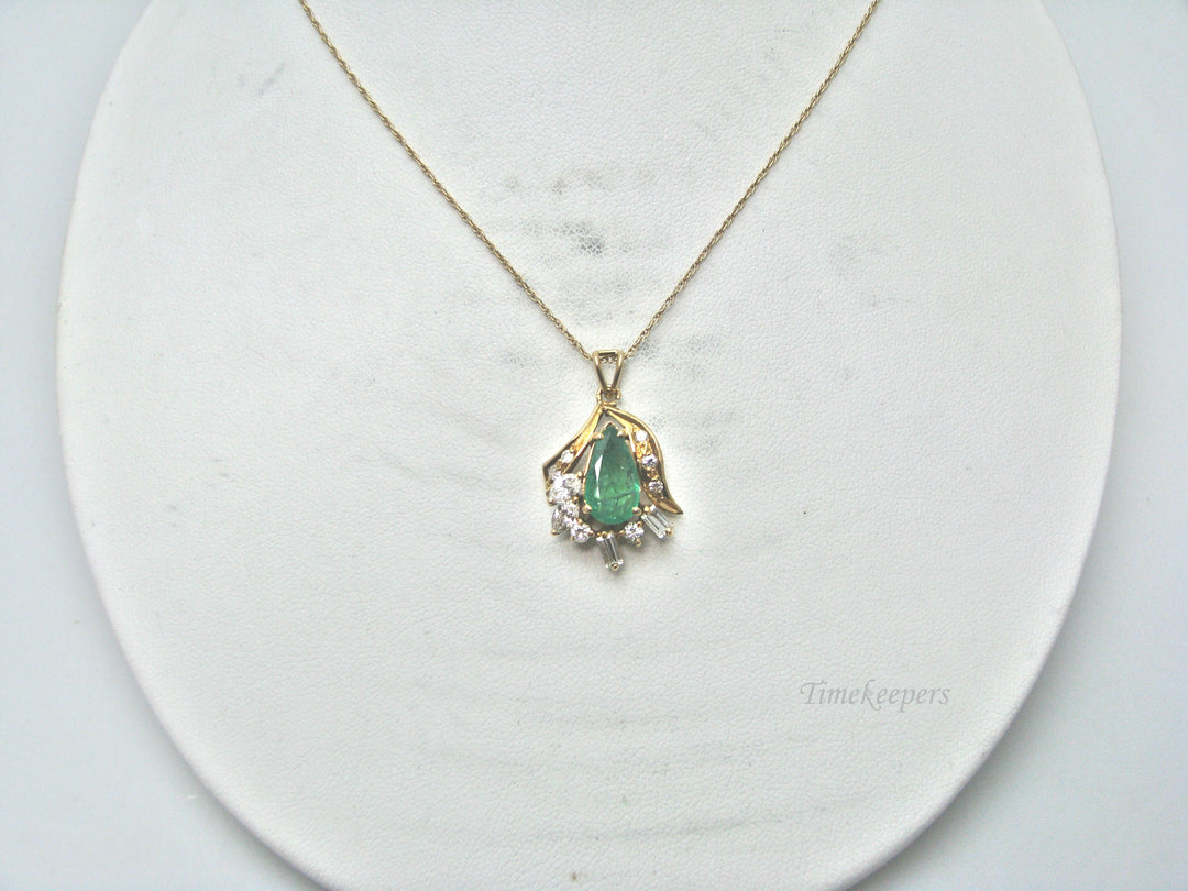 H280 Stunning 14k Yellow Gold Emerald Necklace with Multiple Diamonds