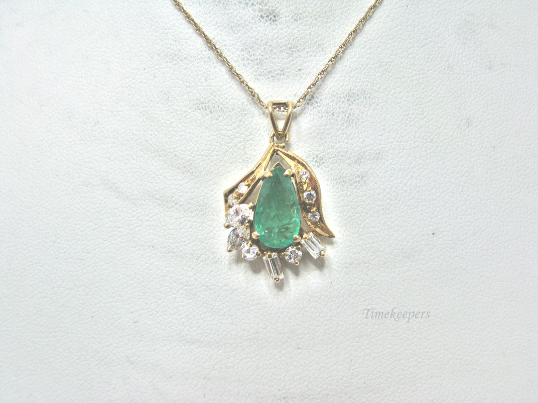 H280 Stunning 14k Yellow Gold Emerald Necklace with Multiple Diamonds