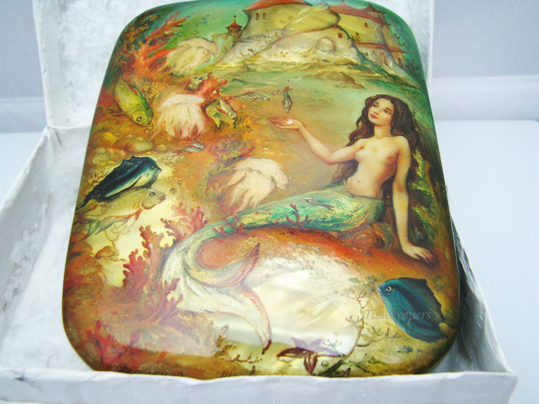 j185 Nice Fedoskino Russian Lacquer Box "The Little Mermaid" by Vorontsova