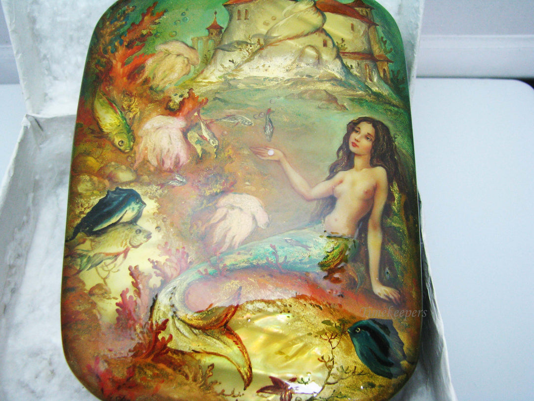 j185 Nice Fedoskino Russian Lacquer Box "The Little Mermaid" by Vorontsova